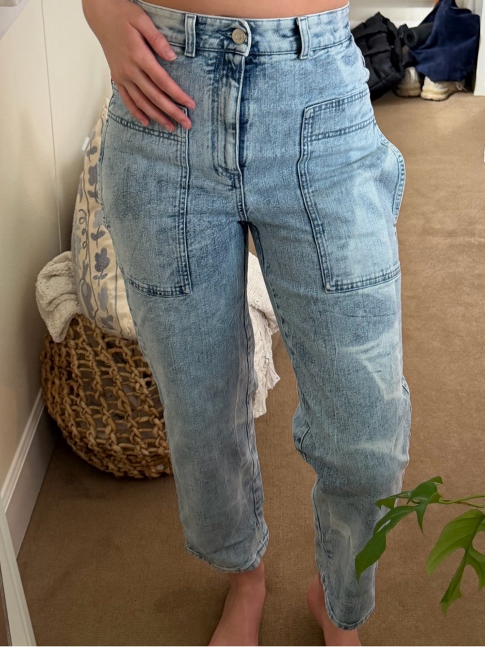 Stella McCartney Light Blue High Rise Patch Pocket Jeans